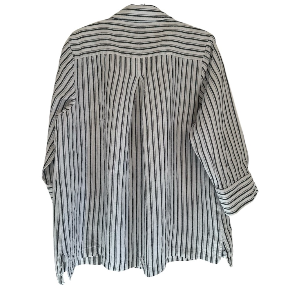 Coldwater Creek Womens Gray Striped 100% Linen 3/4 Sleeve Shirt XL Lagenlook Top - Picture 2 of 11